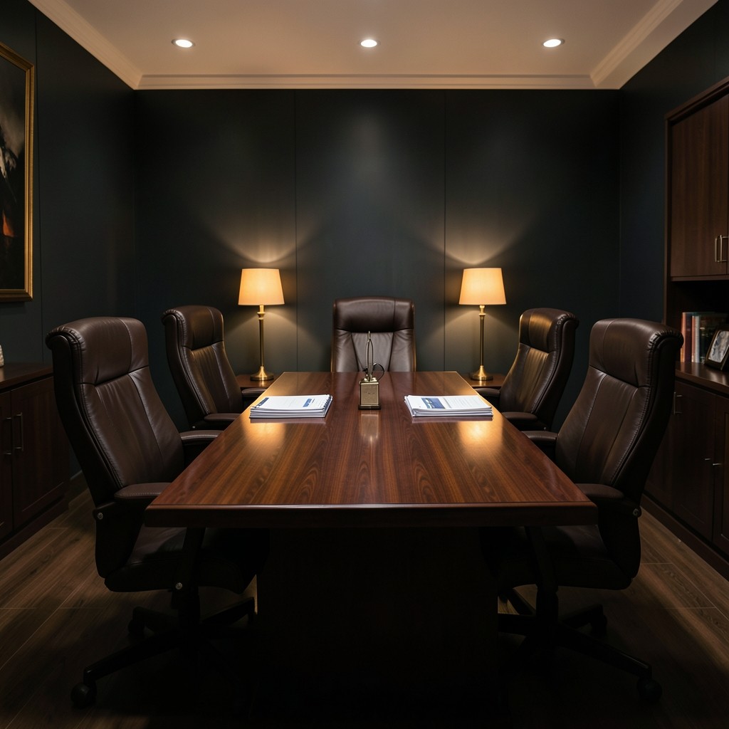 Quiet Suan Luang consulting office with a long table and warm evening light